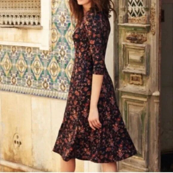 Peruvian Connection Small Midi Dress Black Floral Potpourri Pockets Stretch Boho - Picture 3 of 12